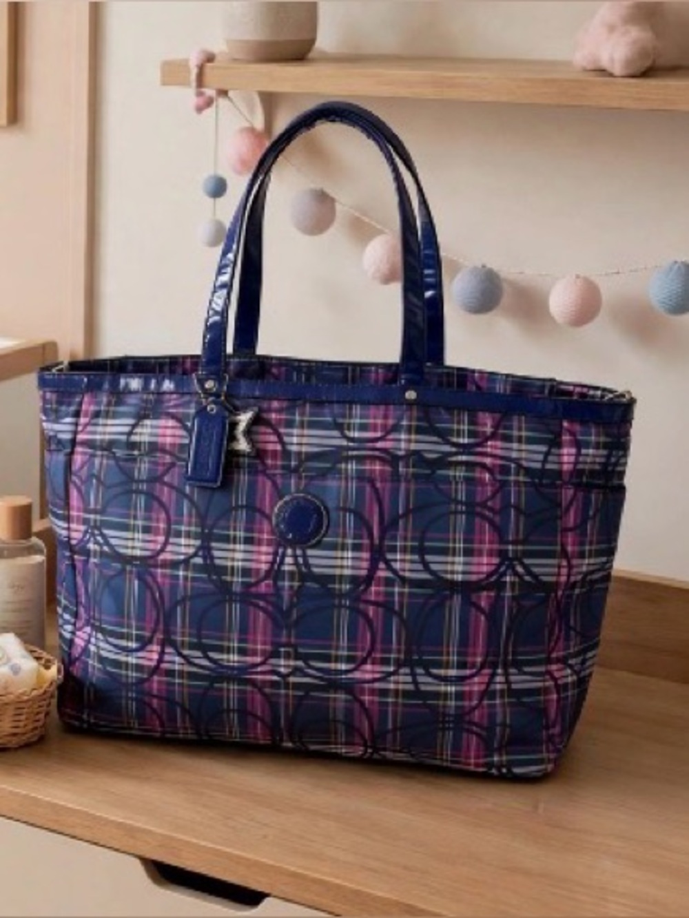Coach Poppy Tartan Plaid Large Coach diaper bag. EUC